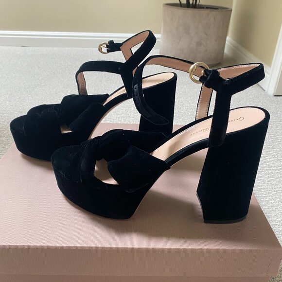 Gianvito Rossi- Knotted Black Velvet Platform Sandals - Size 41 - Picture 1 of 11